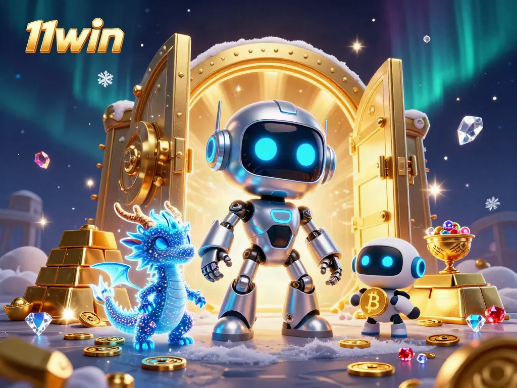 Experience thrilling gameplay with 11win's vibrant 3D casino scene featuring unique characters and dazzling treasures.