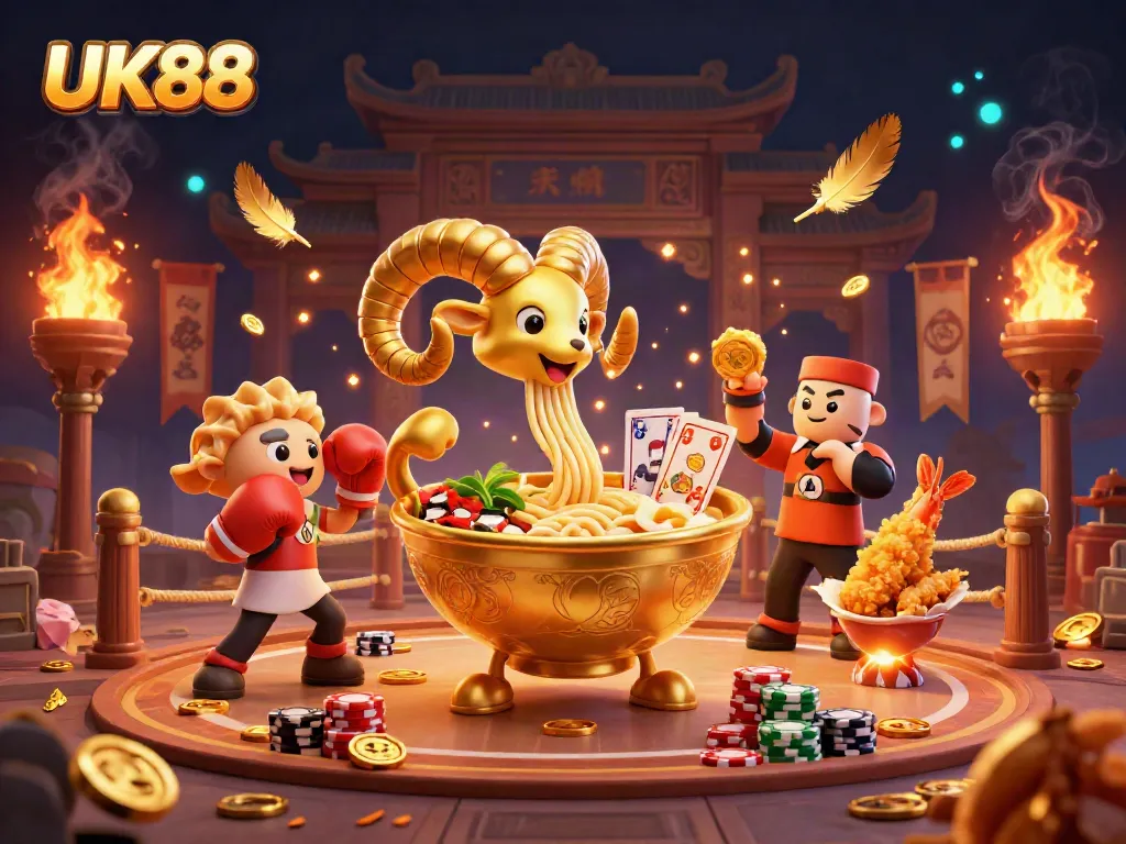 Engage in winning strategies at UK88 with a dynamic casino scene featuring vibrant characters.