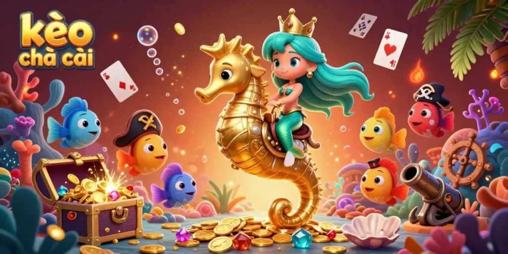Engage with the undersea world of kèo nhà cái featuring a royal mermaid, seahorse, and treasure!
