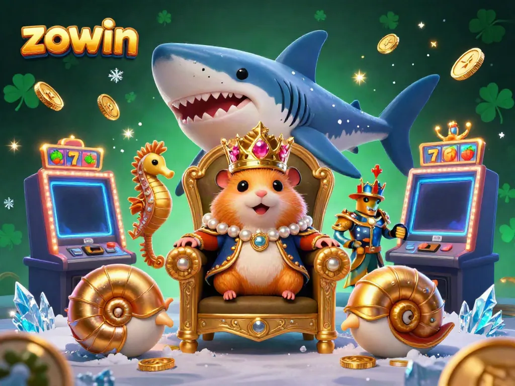 Experience the thrill at Zowin, where a golden hamster king rules the casino world amidst vibrant slot machines.