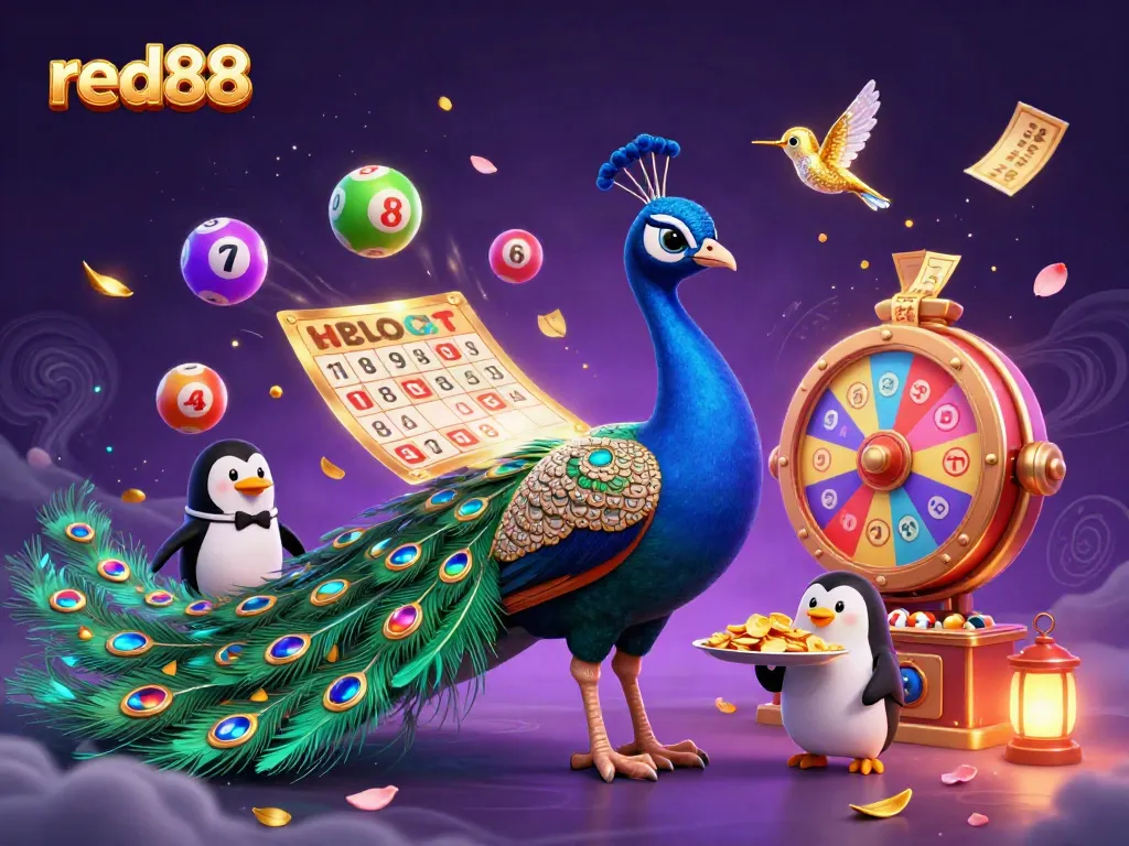 Experience vibrant excitement at red88 with cartoon characters amidst a dynamic casino scene.