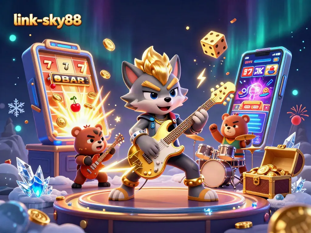 Experience thrilling wins at link-sky88 with a dynamic casino scene showing jackpot celebrations.